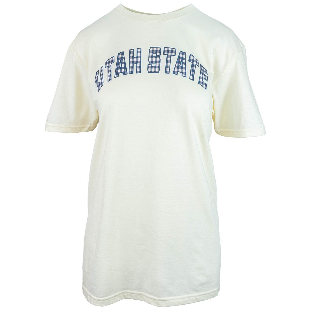Utah State gingham cream t-shirt